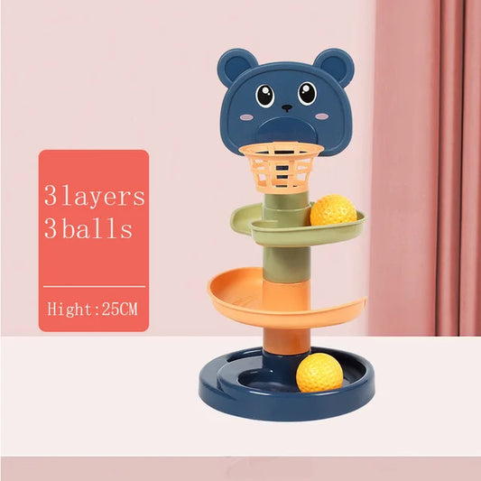 Educational ball run toy promoting spatial reasoning and visual tracking