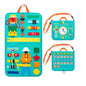 Educational toddler busy bag with practical life skill tools to improve fine motor skills and independence.