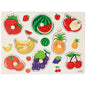 Montessori fruit puzzle with colorful pieces like pineapple and grapes