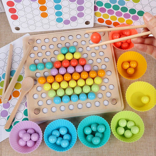 Wooden Clip Beads Educational Toy with colorful beads and utensils