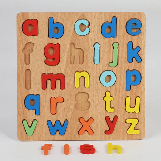 Montessori-style wooden alphabet puzzle promoting letter recognition and motor skills