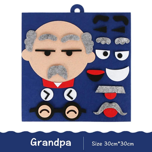 Grandpa character with interchangeable facial expressions on Emotion Felt Board for early emotional development
