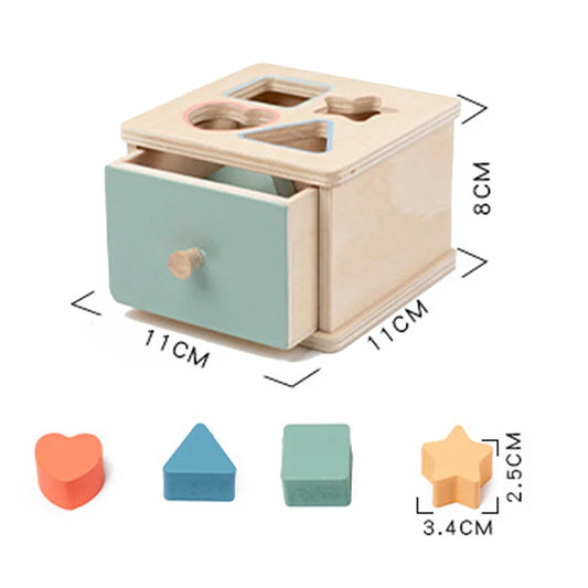 Montessori slot box wooden toy with colorful discs for toddlers; educational color sorting toy for fine motor and early learning