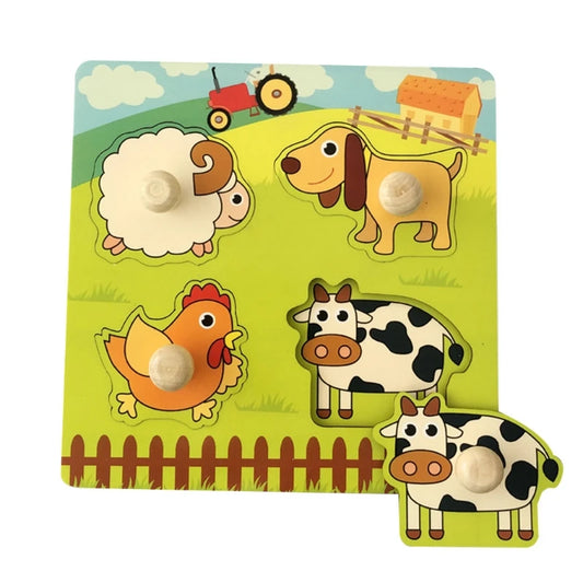 Montessori-inspired farm puzzle encouraging recognition and shape matching