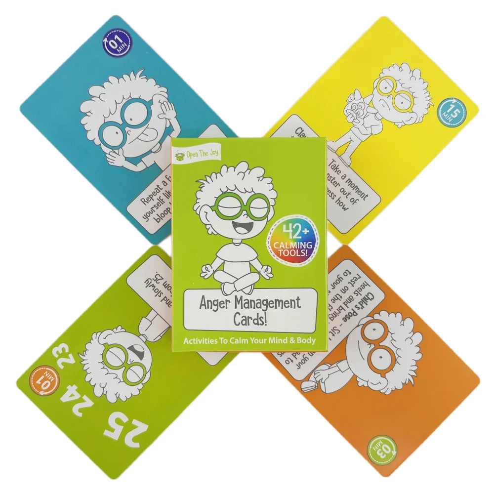 Set of anger control cards promoting stress relief and empathy
