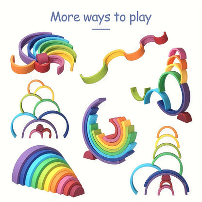 Educational rainbow stacking and nesting toy encouraging imaginative and cognitive play